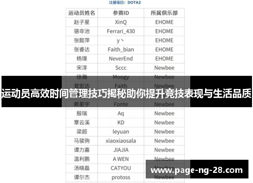 运动员高效时间管理技巧揭秘助你提升竞技表现与生活品质