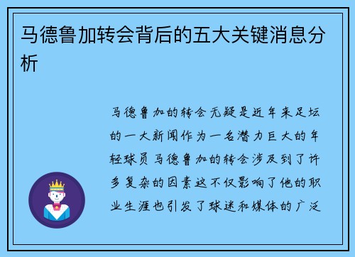 马德鲁加转会背后的五大关键消息分析